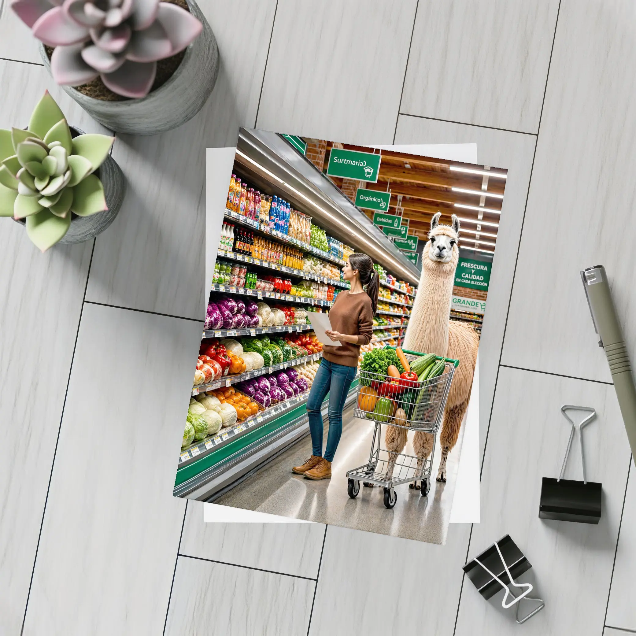 Llama Shopping Cart Grocery Store Aisle – Postcards