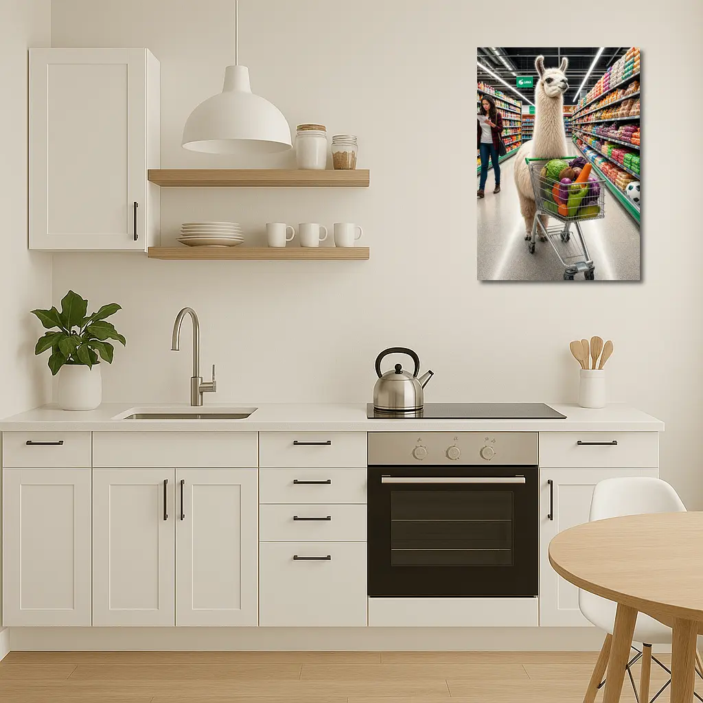 Llama Shopping Cart Grocery Store Aisle – Wall Art