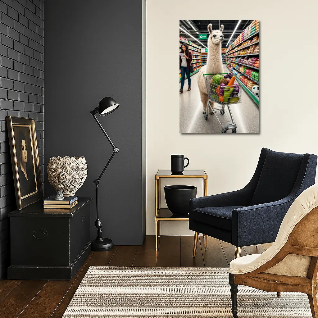 Llama Shopping Cart Grocery Store Aisle – Wall Art