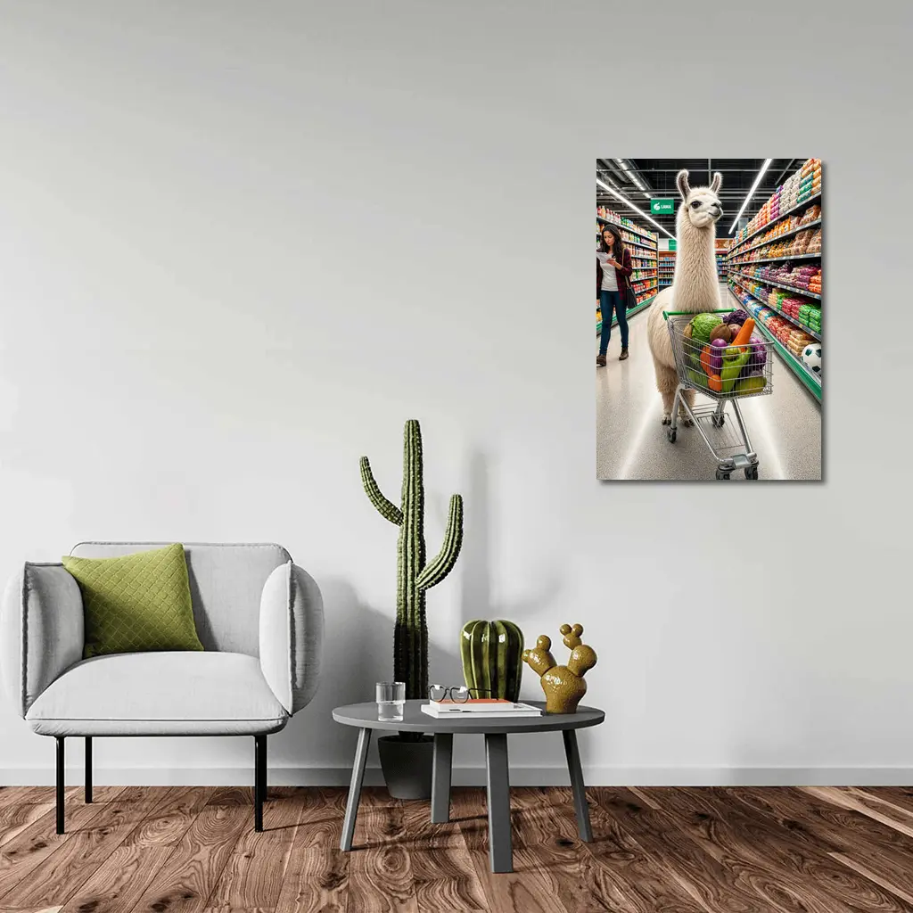 Llama Shopping Cart Grocery Store Aisle – Wall Art