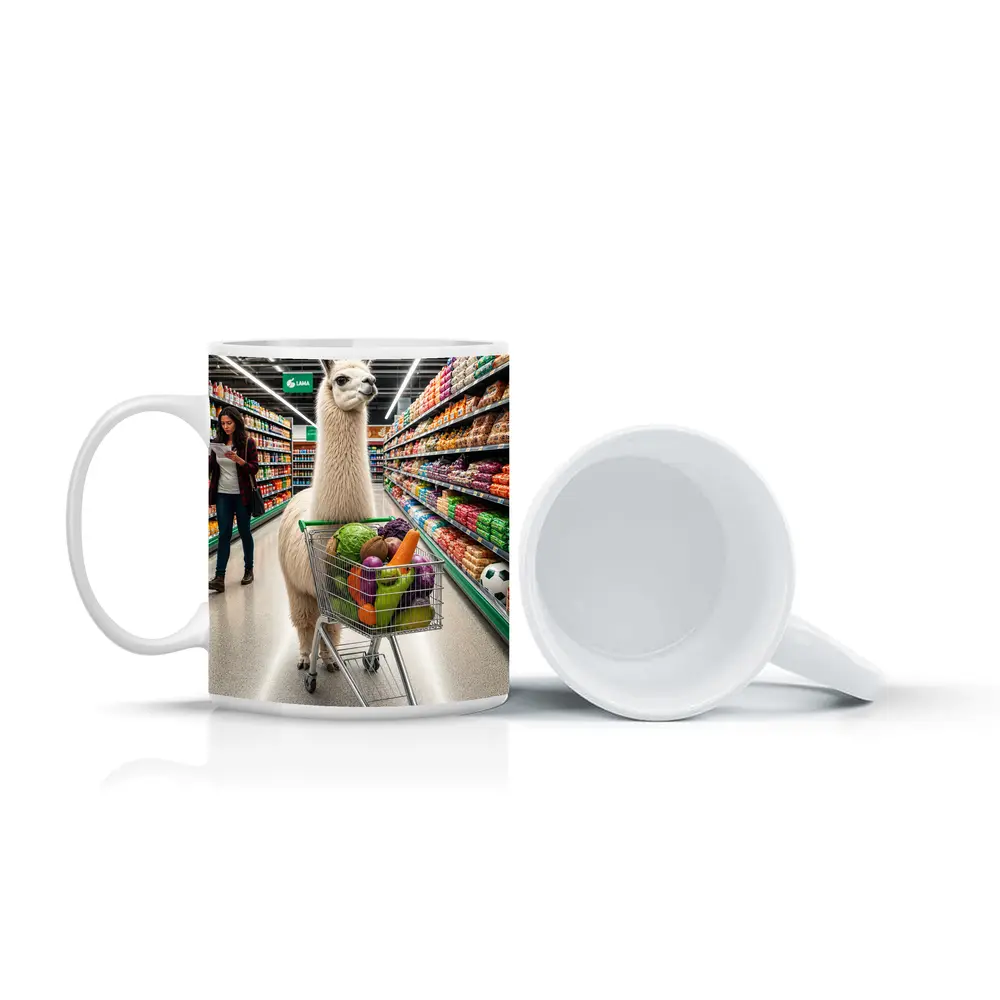 Llama Shopping Cart Grocery Store Aisle – Mugs