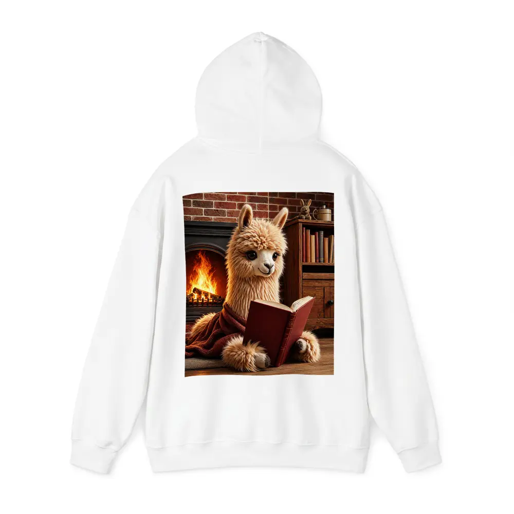 Alpaca Reading Book By Cozy Fireplace – Hoodies