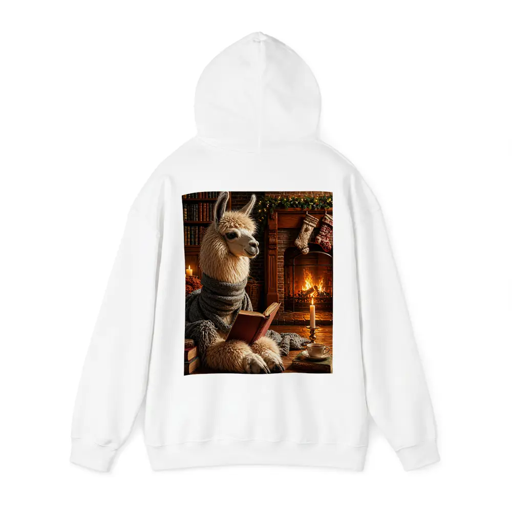 Llama Reading Book by Cozy Fireplace – Hoodies