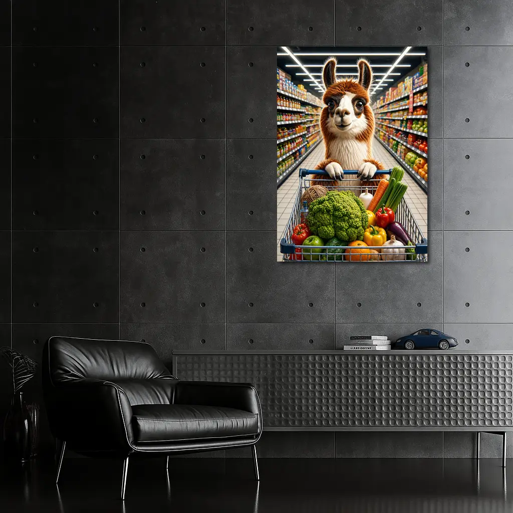 Alpaca Llama Shopping Cart Grocery Store – Wall Art