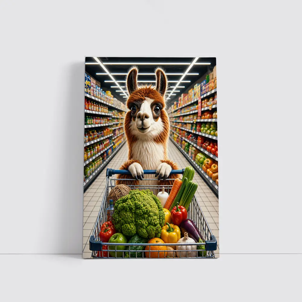 Alpaca Llama Shopping Cart Grocery Store – Wall Art