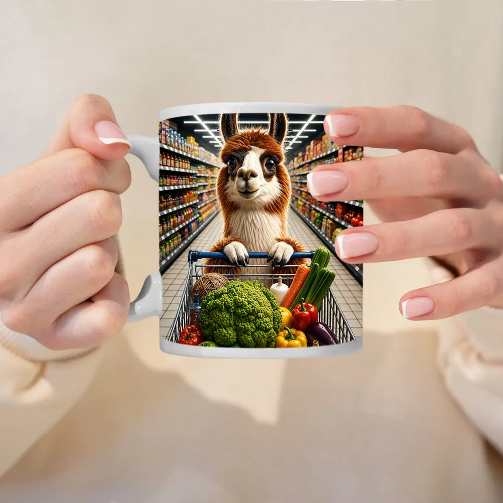 Alpaca Llama Shopping Cart Grocery Store – Mugs