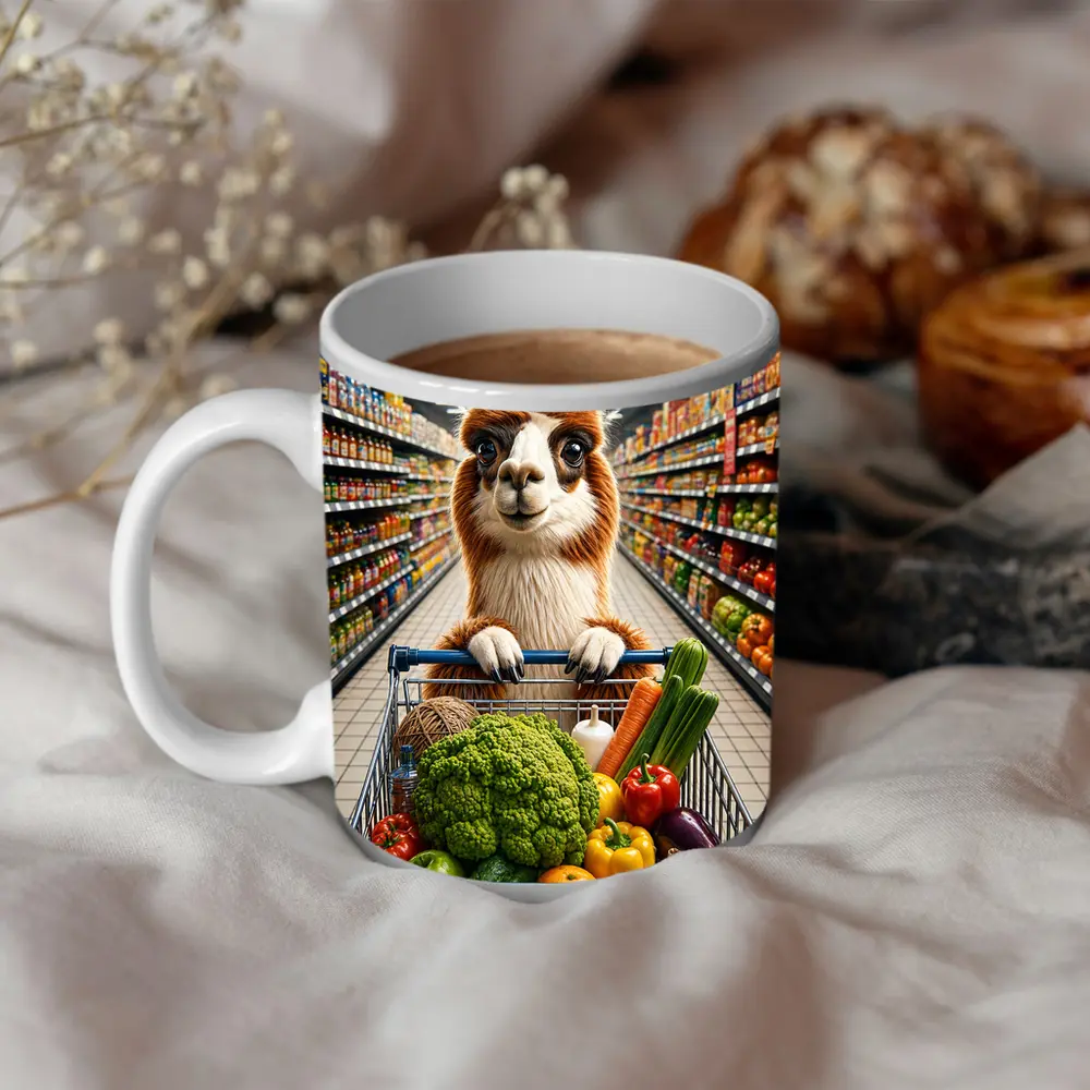 Alpaca Llama Shopping Cart Grocery Store – Mugs