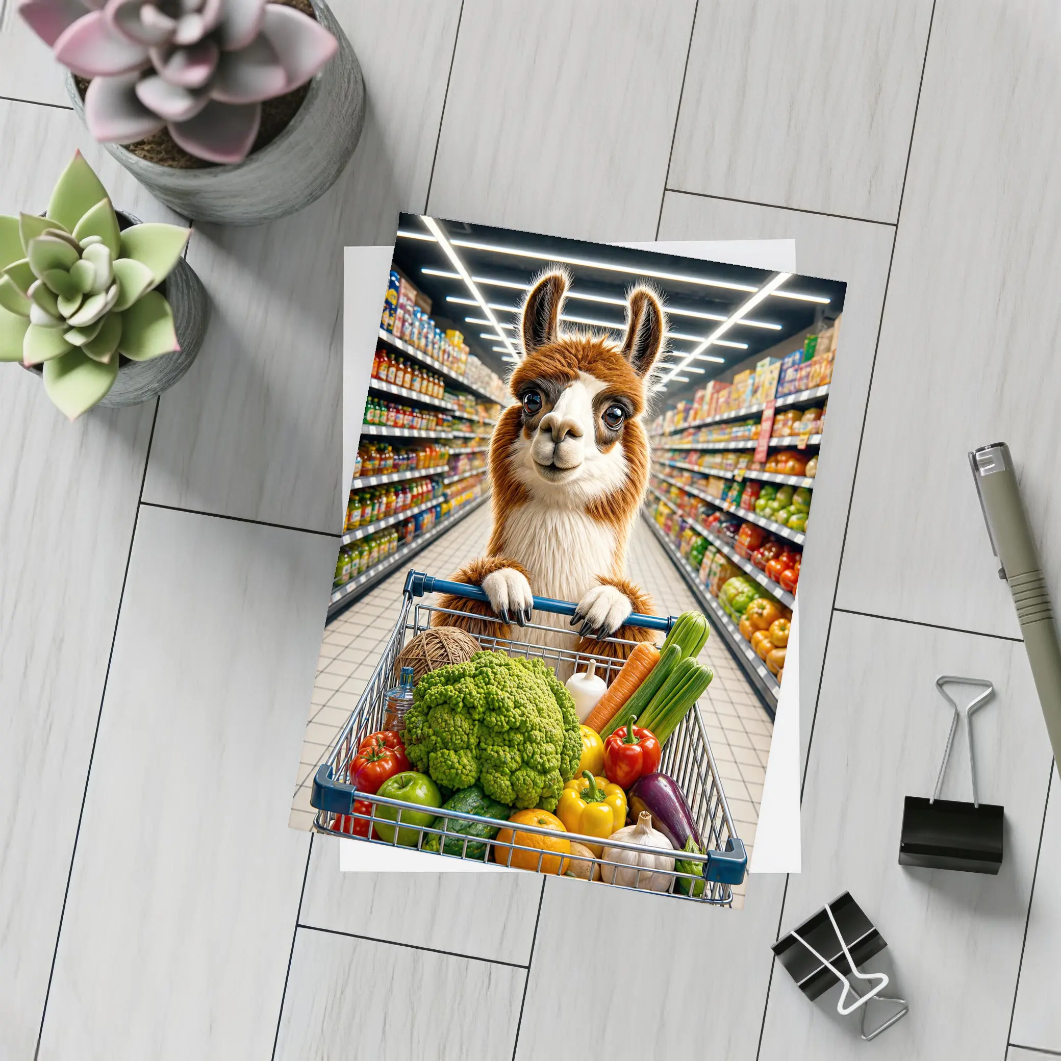 Alpaca Llama Shopping Cart Grocery Store – Postcards