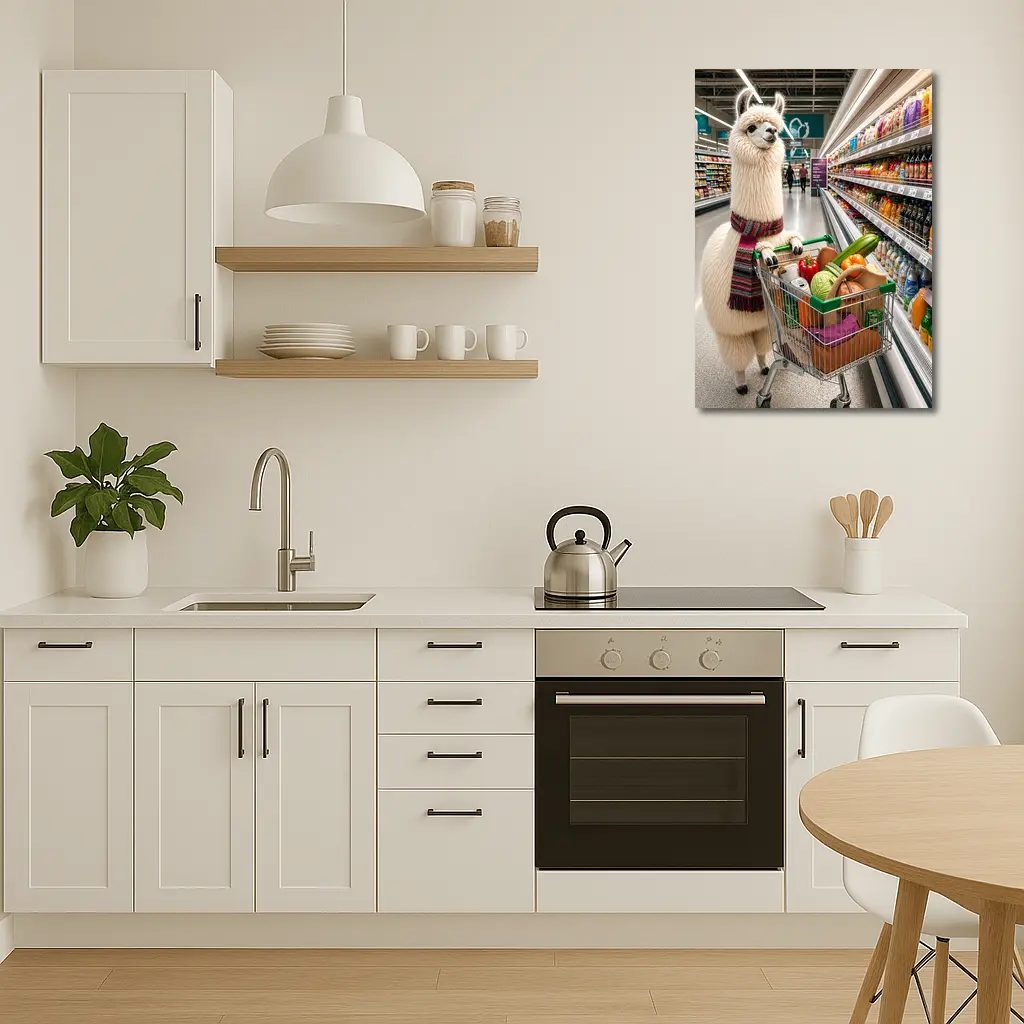 Llama With Scarf Grocery Shopping Supermarket – Wall Art
