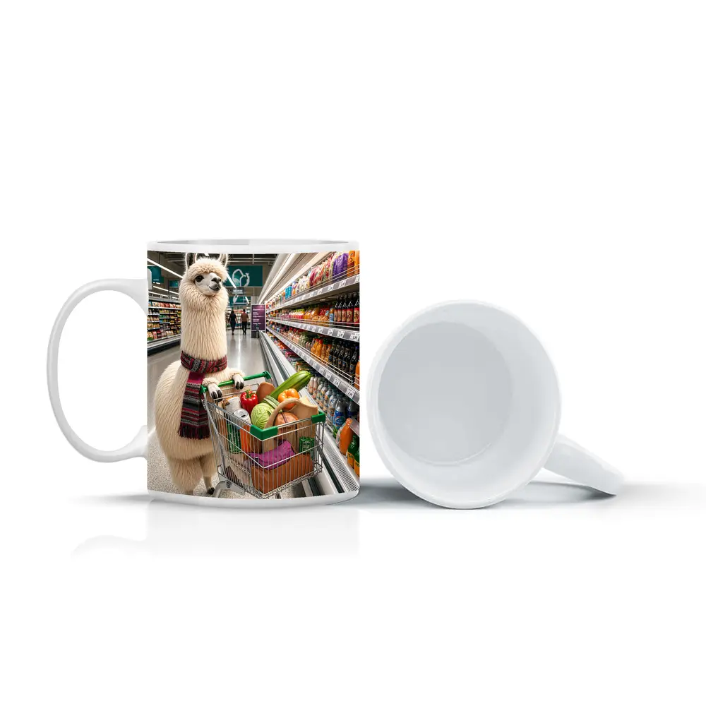 Llama With Scarf Grocery Shopping Supermarket – Mugs