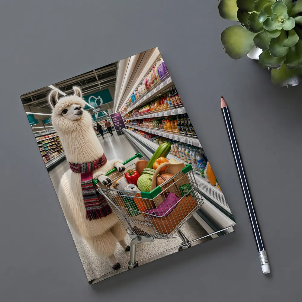 Llama With Scarf Grocery Shopping Supermarket – Notebooks
