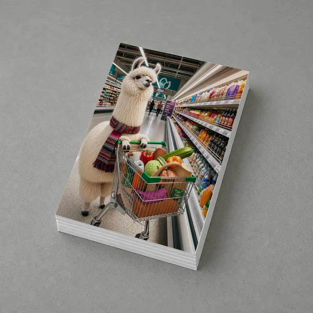 Llama With Scarf Grocery Shopping Supermarket – Postcards