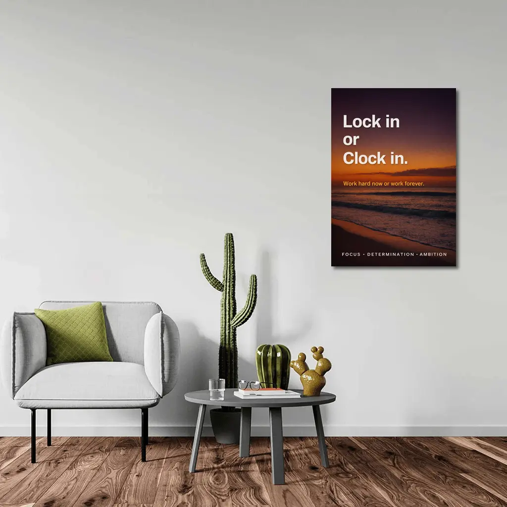 Lock In or Clock In Sunset Beach Quote – Wall Art