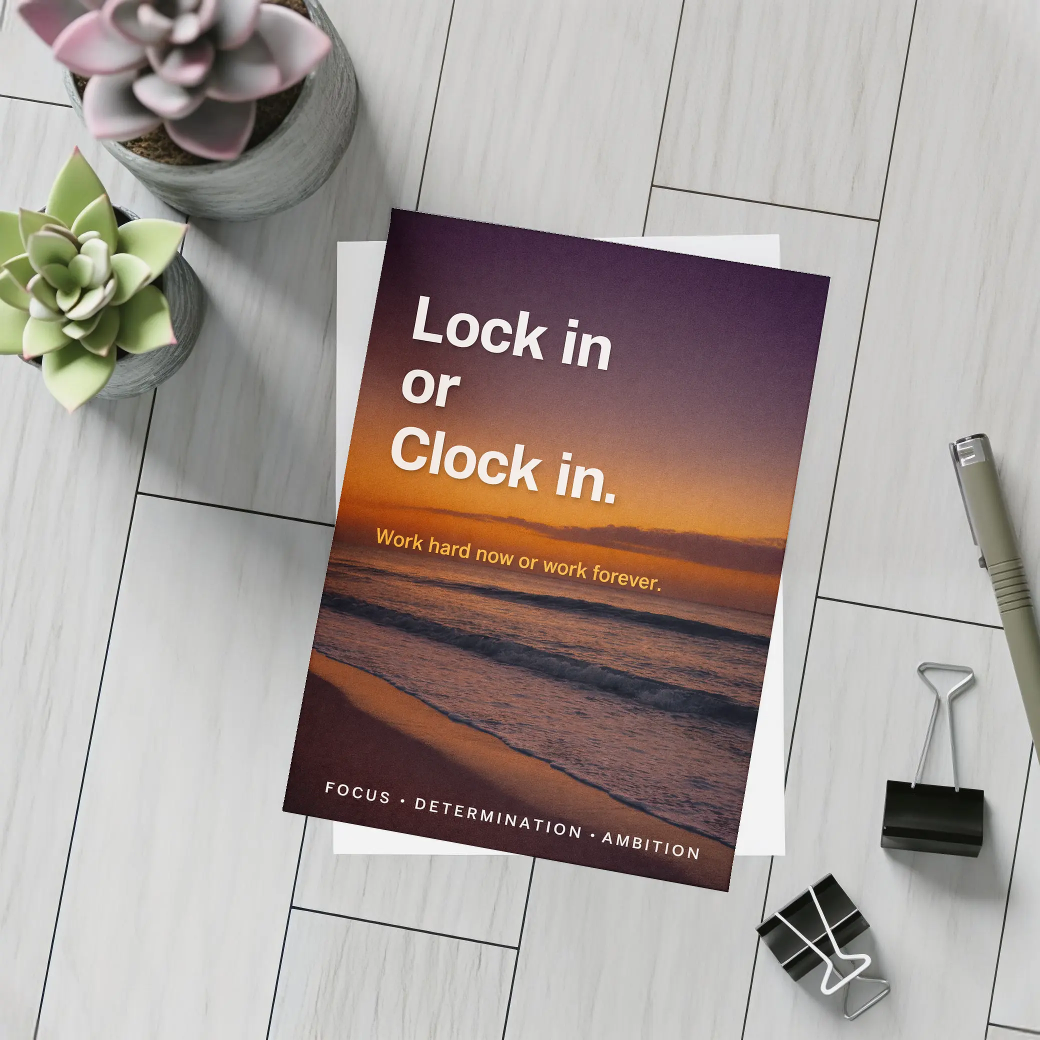 Lock In or Clock In Sunset Beach Quote – Postcards