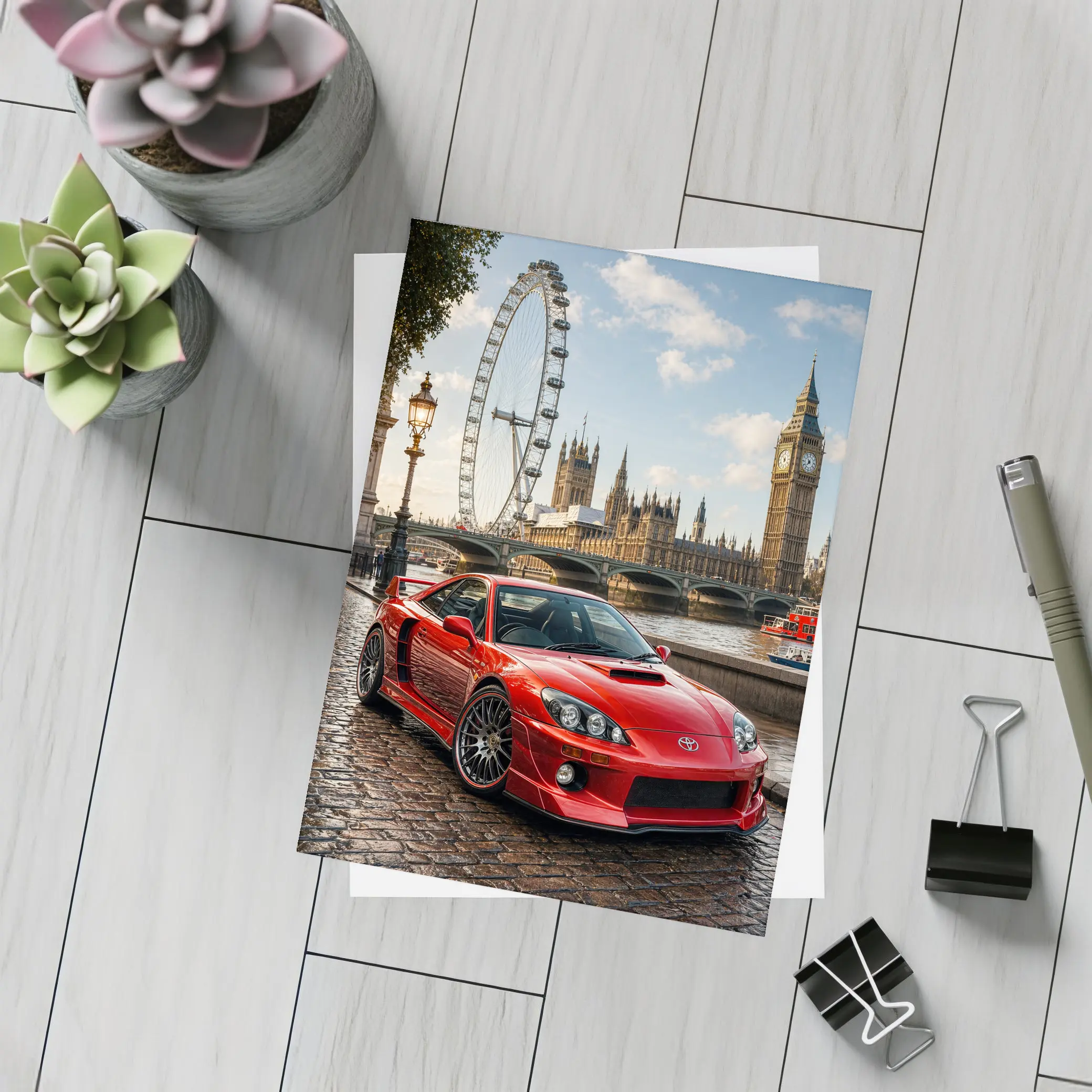 Toyota Celica Red Car London Landmark – Postcards