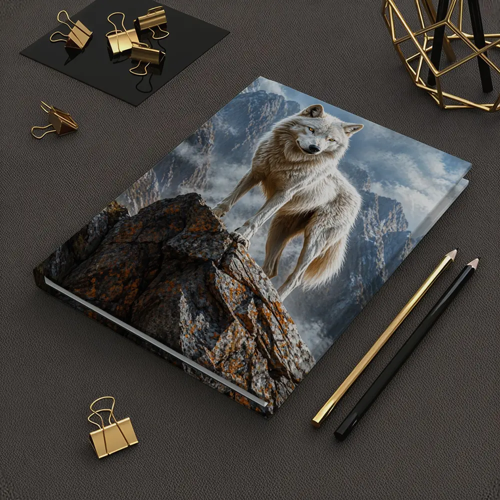 White Wolf Standing On Rocky Mountain Peak – Notebooks