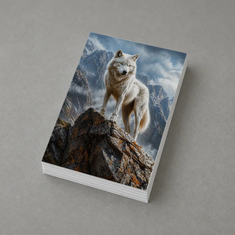 White Wolf Standing On Rocky Mountain Peak – Postcards