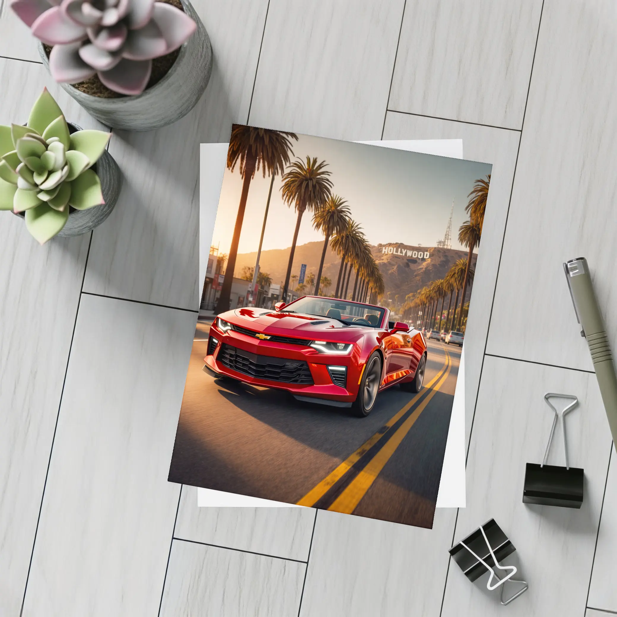 Chevrolet Camaro Red Convertible Hollywood Boulevard – Postcards