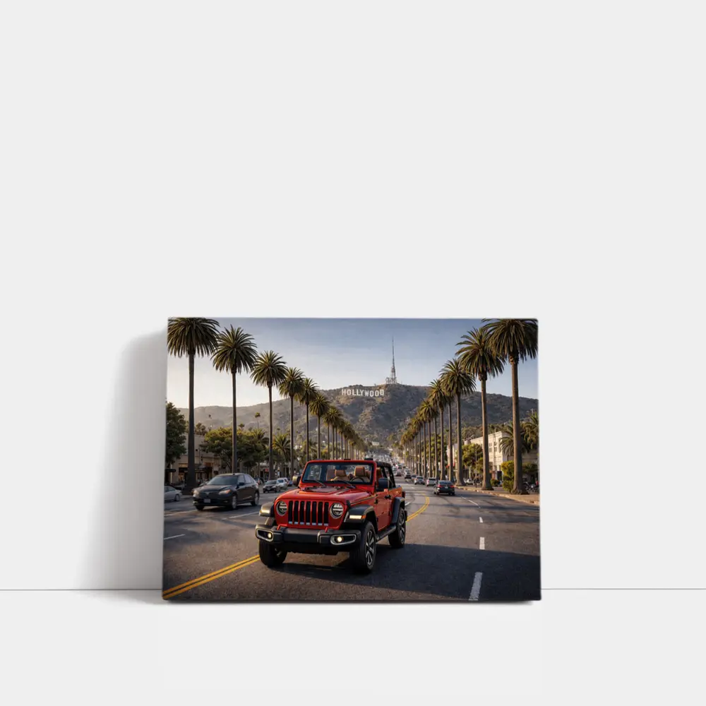 Red Jeep Wrangler Hollywood Los Angeles Street – Wall Art