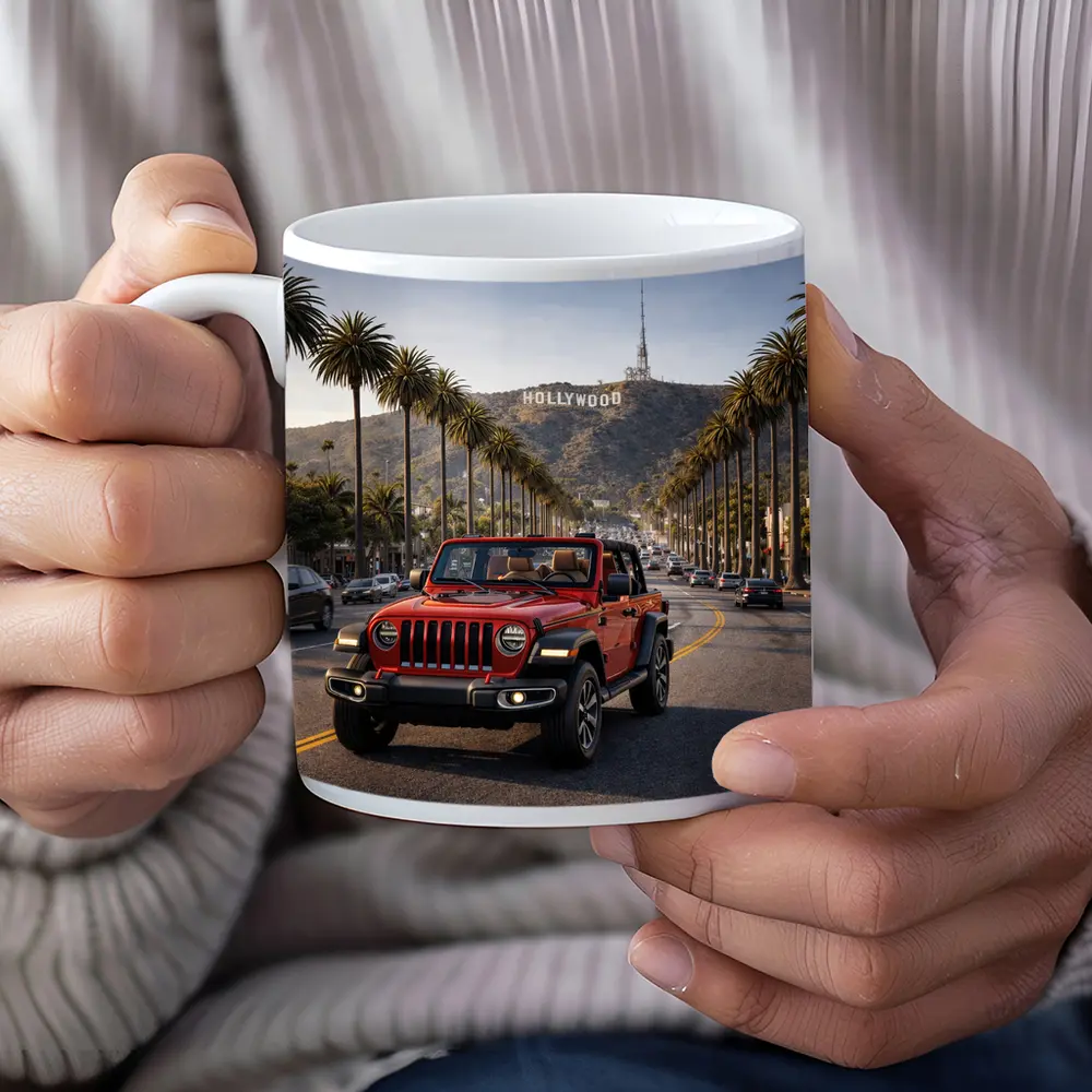 Red Jeep Wrangler Hollywood Los Angeles Street – Mugs