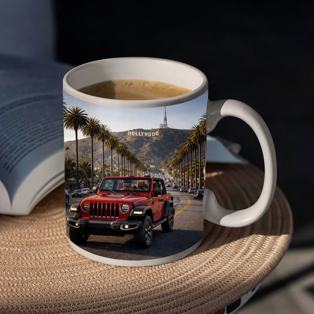 Red Jeep Wrangler Hollywood Los Angeles Street – Mugs