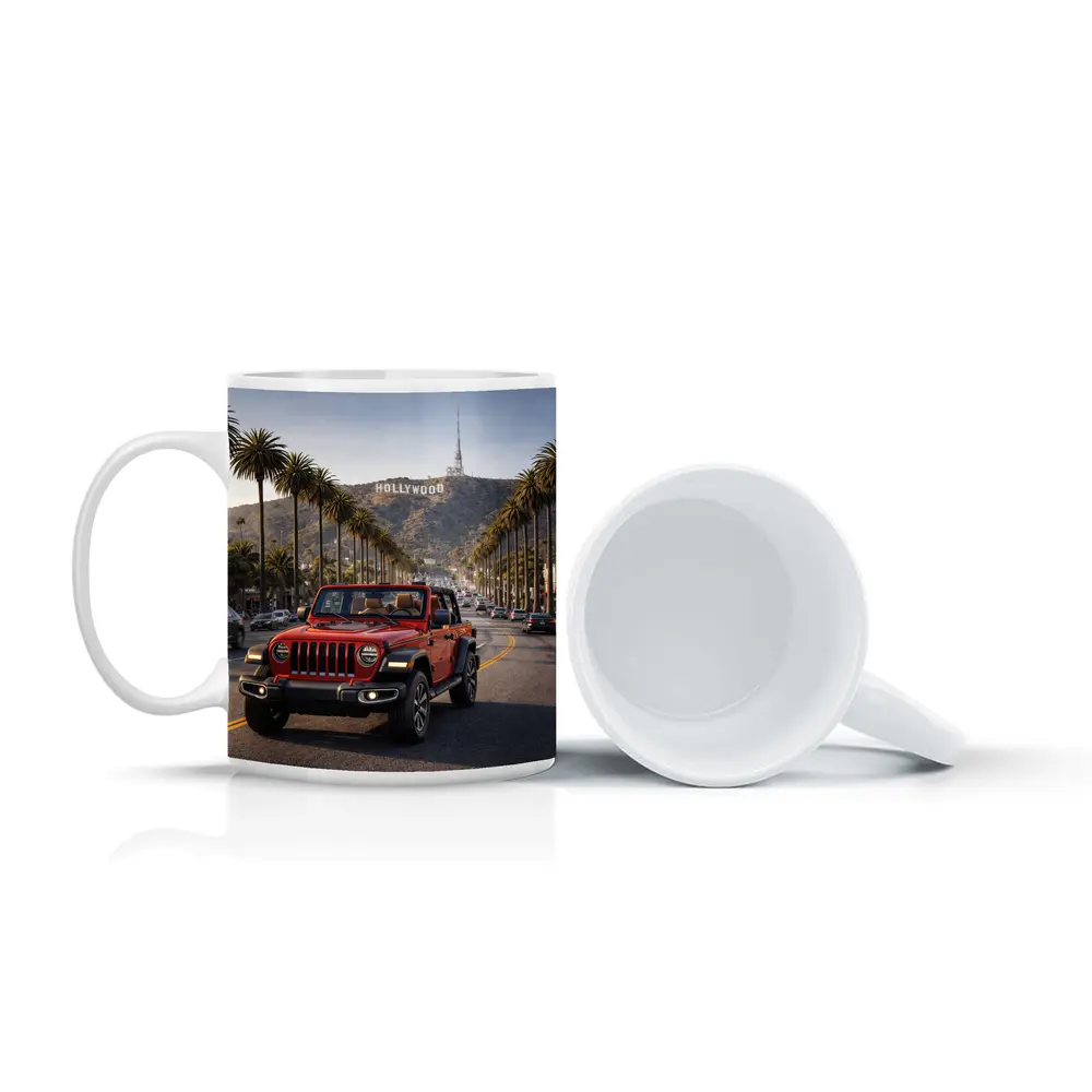 Red Jeep Wrangler Hollywood Los Angeles Street – Mugs