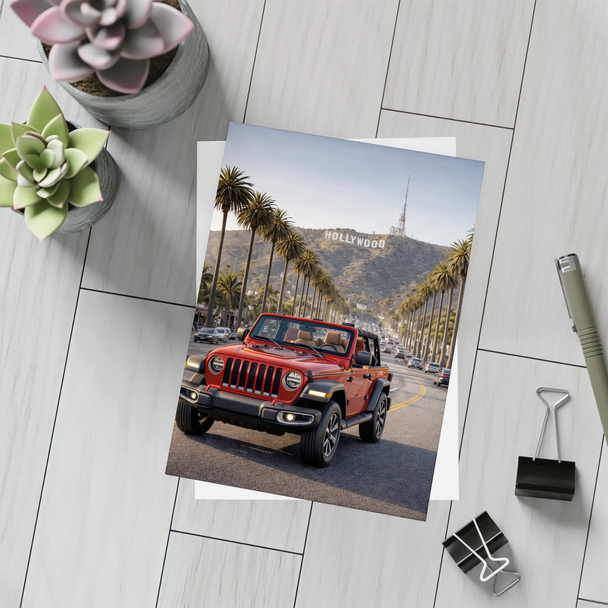 Red Jeep Wrangler Hollywood Los Angeles Street – Postcards