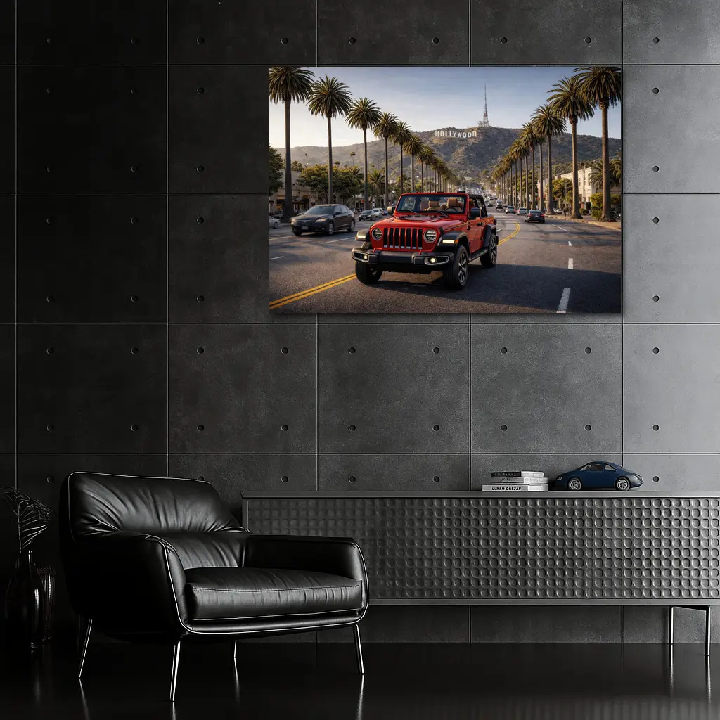 Red Jeep Wrangler Hollywood Los Angeles Street – Wall Art