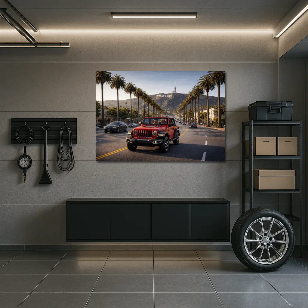 Red Jeep Wrangler Hollywood Los Angeles Street – Wall Art