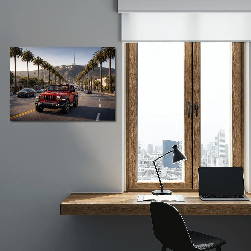 Red Jeep Wrangler Hollywood Los Angeles Street – Wall Art