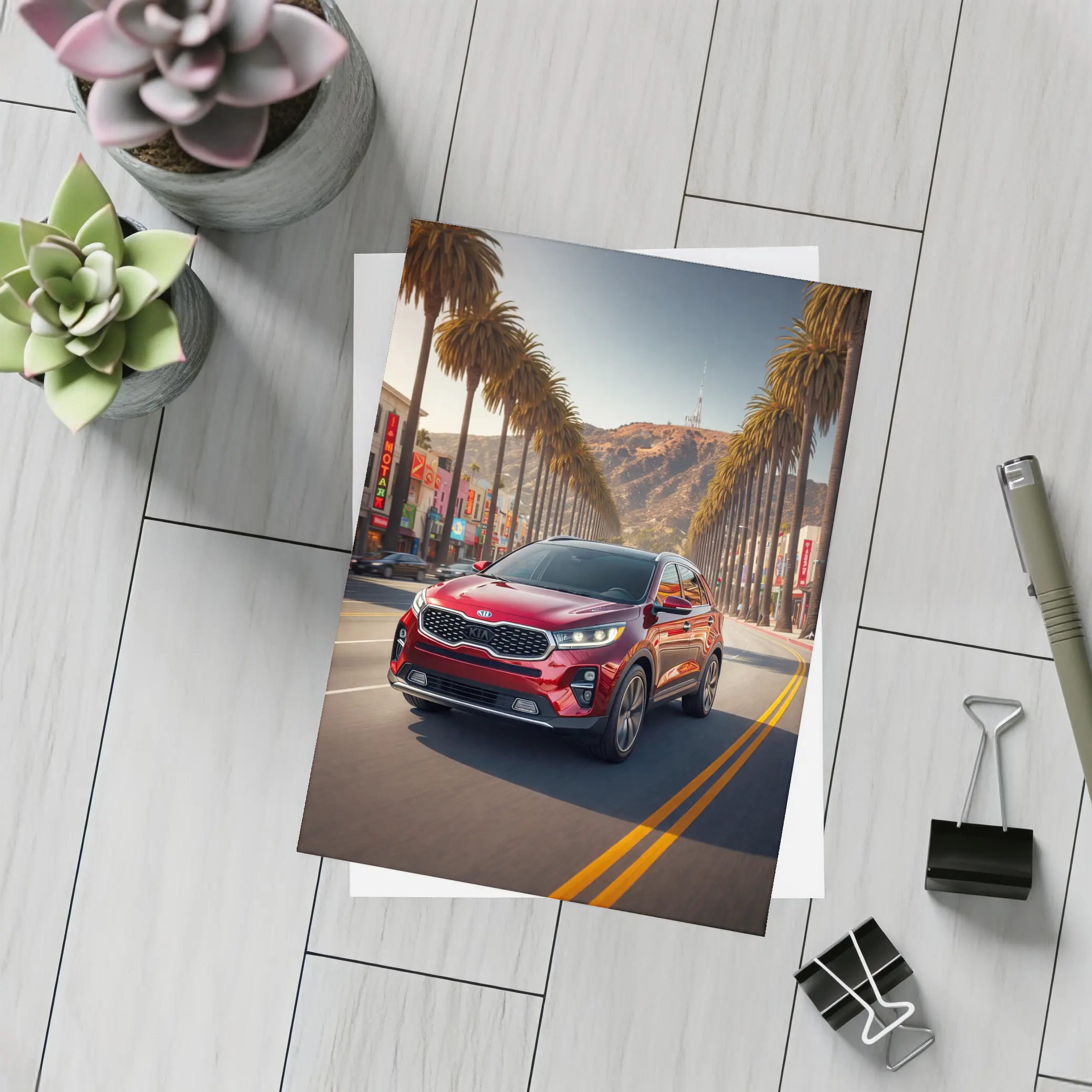 Kia Sorento Cruising Hollywood Boulevard Palm Trees – Postcards