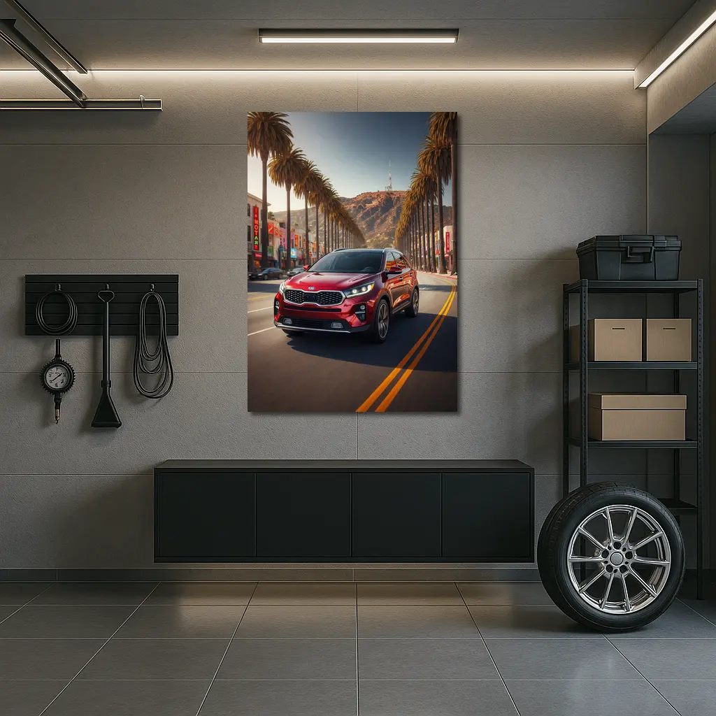 Kia Sorento Cruising Hollywood Boulevard Palm Trees – Wall Art