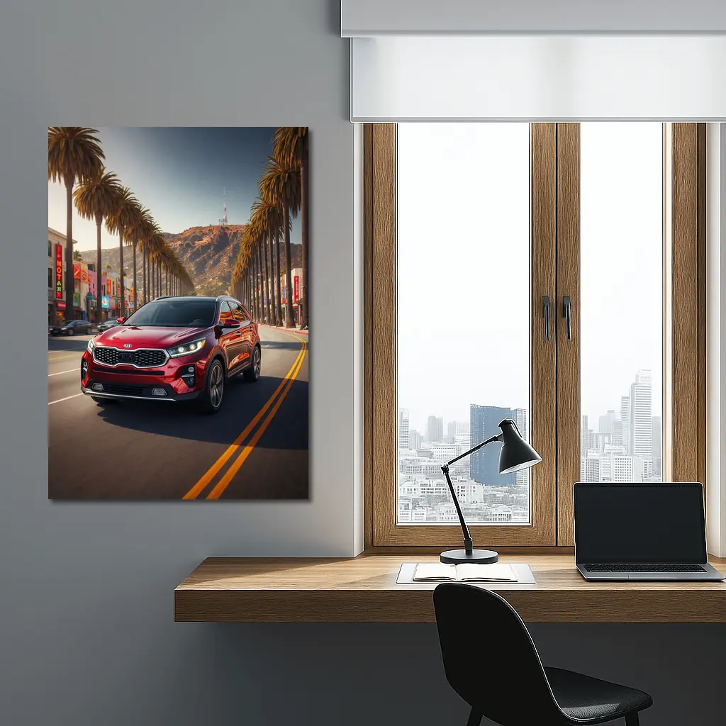 Kia Sorento Cruising Hollywood Boulevard Palm Trees – Wall Art