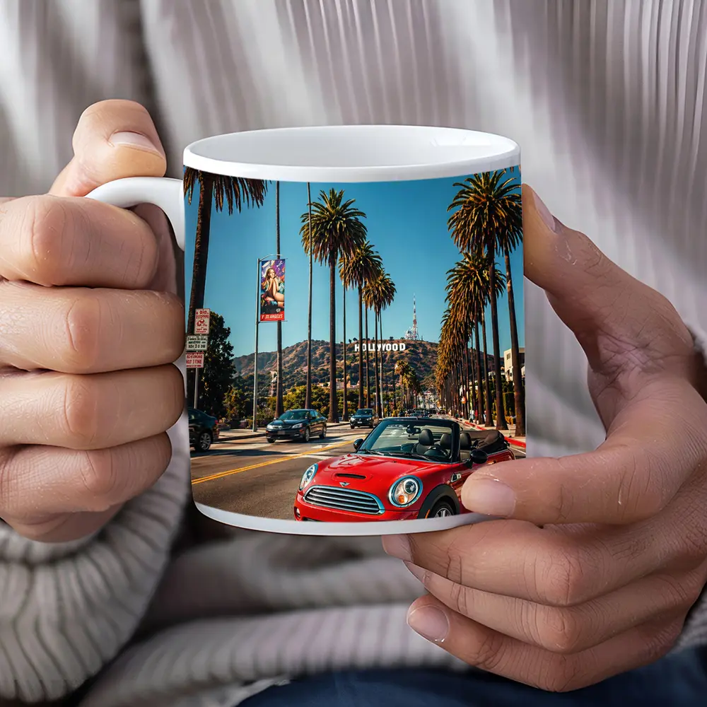 Red Mini Cooper Convertible Hollywood Los Angeles – Mugs
