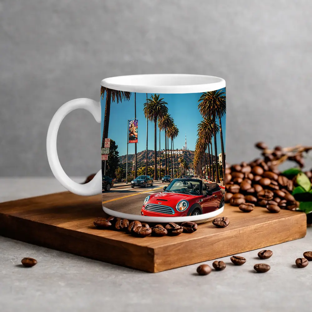 Red Mini Cooper Convertible Hollywood Los Angeles – Mugs