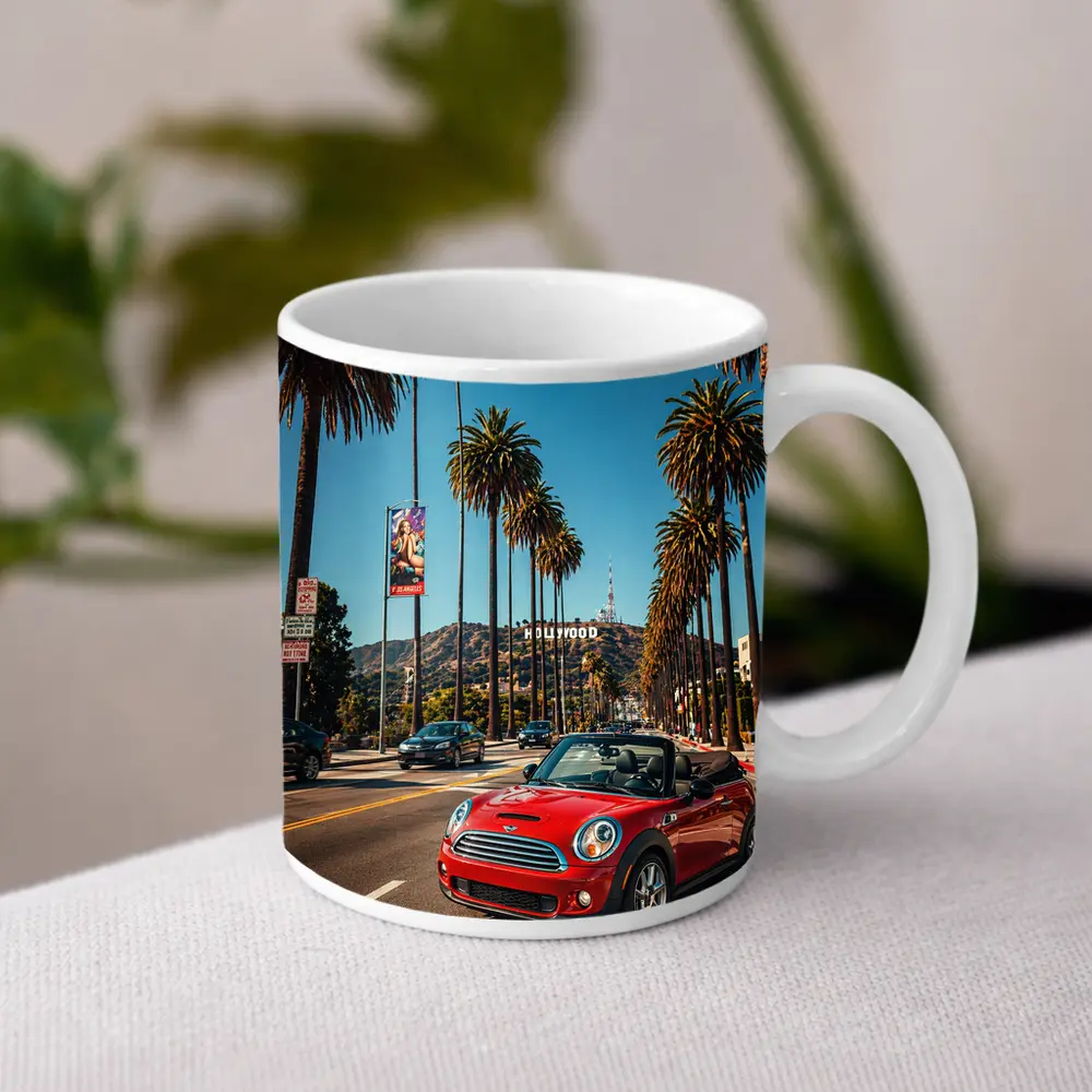 Red Mini Cooper Convertible Hollywood Los Angeles – Mugs