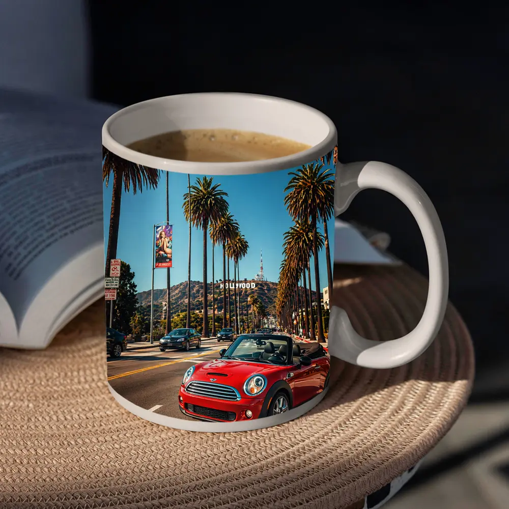 Red Mini Cooper Convertible Hollywood Los Angeles – Mugs