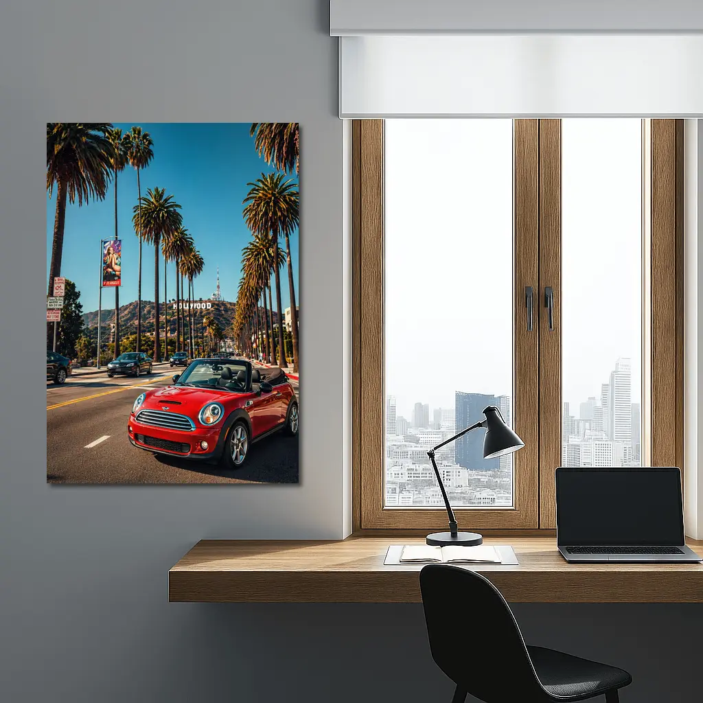 Red Mini Cooper Convertible Hollywood Los Angeles – Wall Art