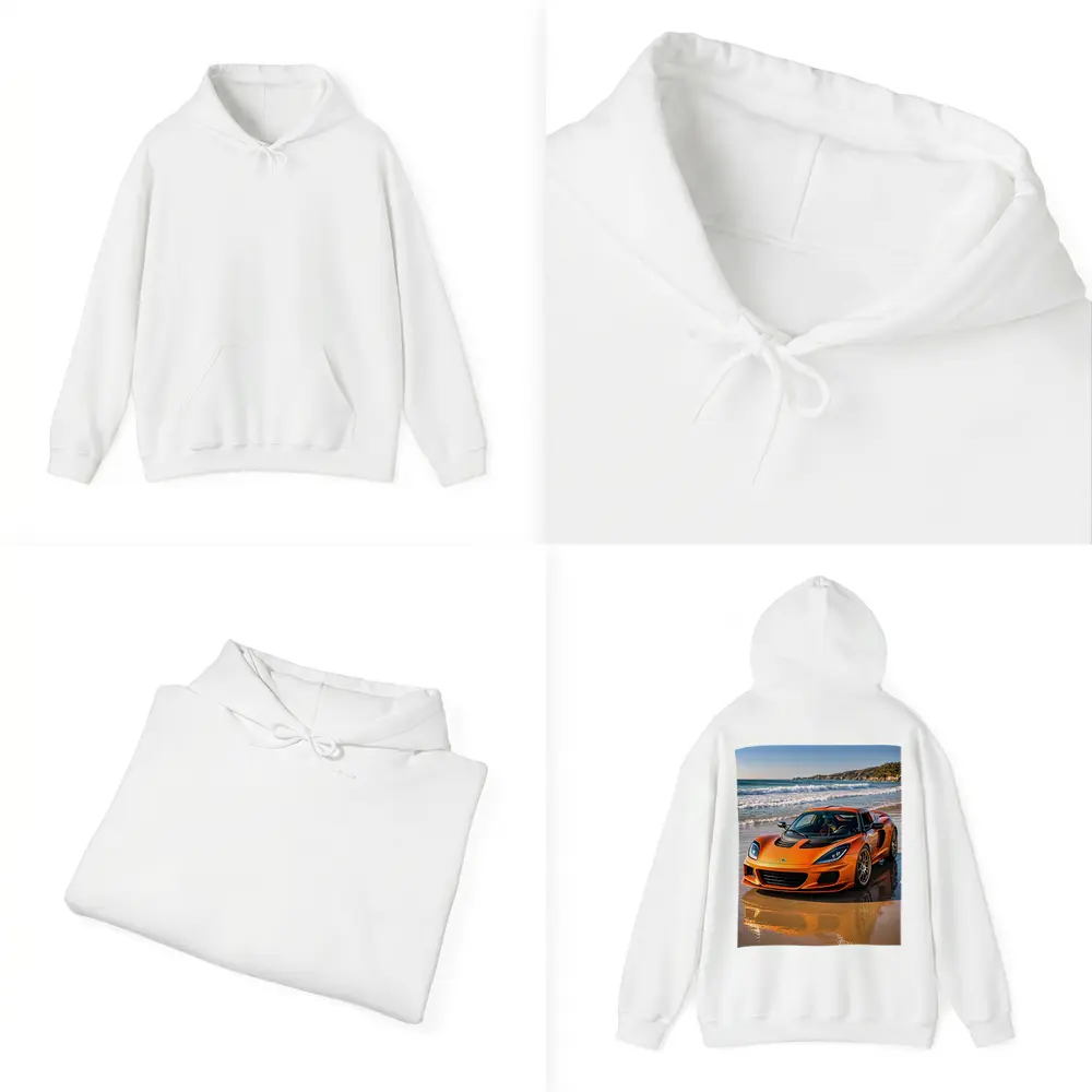 Lotus Elise Orange Sports Car Beach Setting – Hoodies
