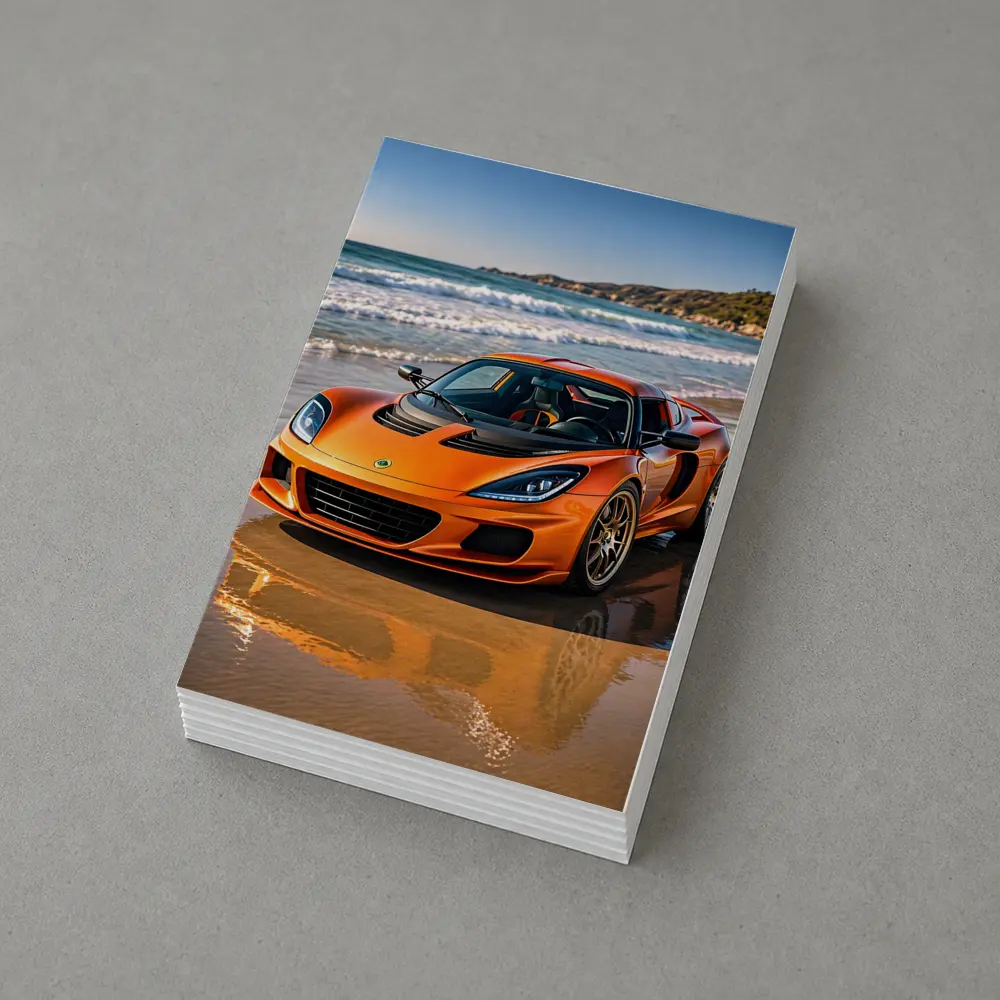 Lotus Elise Orange Sports Car Beach Setting – Postcards