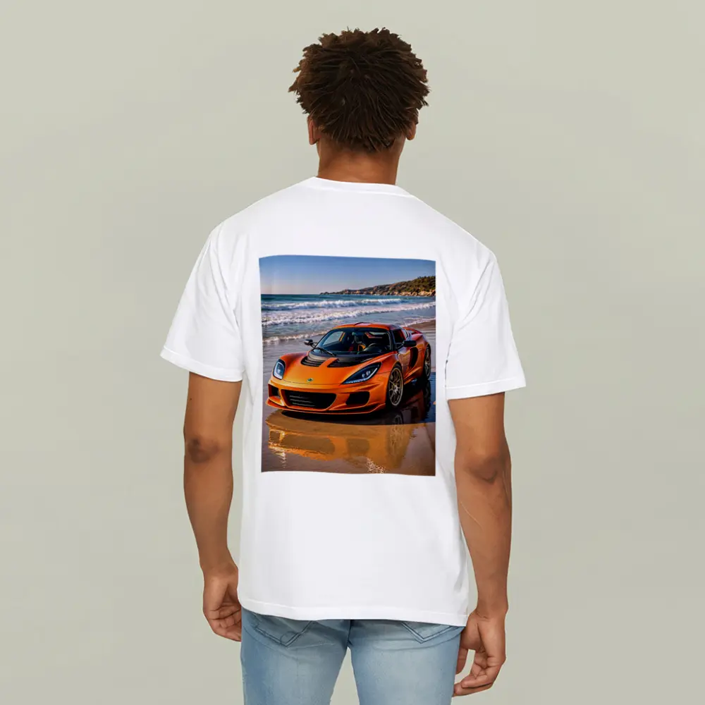 Lotus Elise Orange Sports Car Beach Setting – T-Shirts