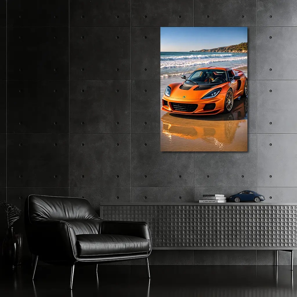 Lotus Elise Orange Sports Car Beach Setting – Wall Art