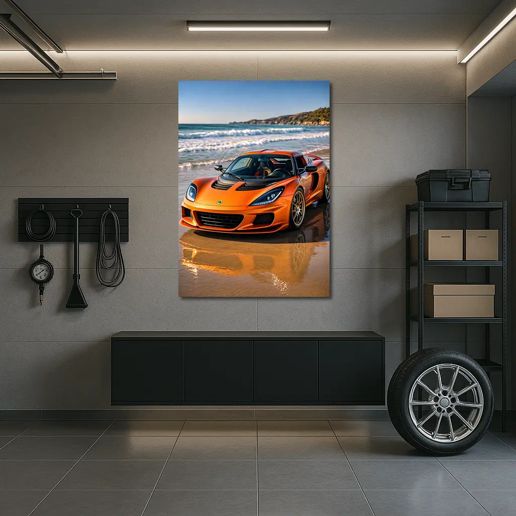 Lotus Elise Orange Sports Car Beach Setting – Wall Art