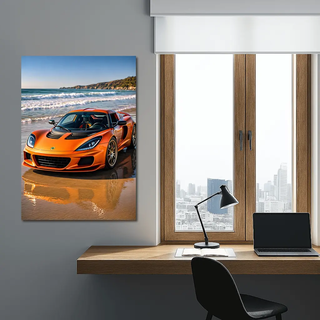 Lotus Elise Orange Sports Car Beach Setting – Wall Art