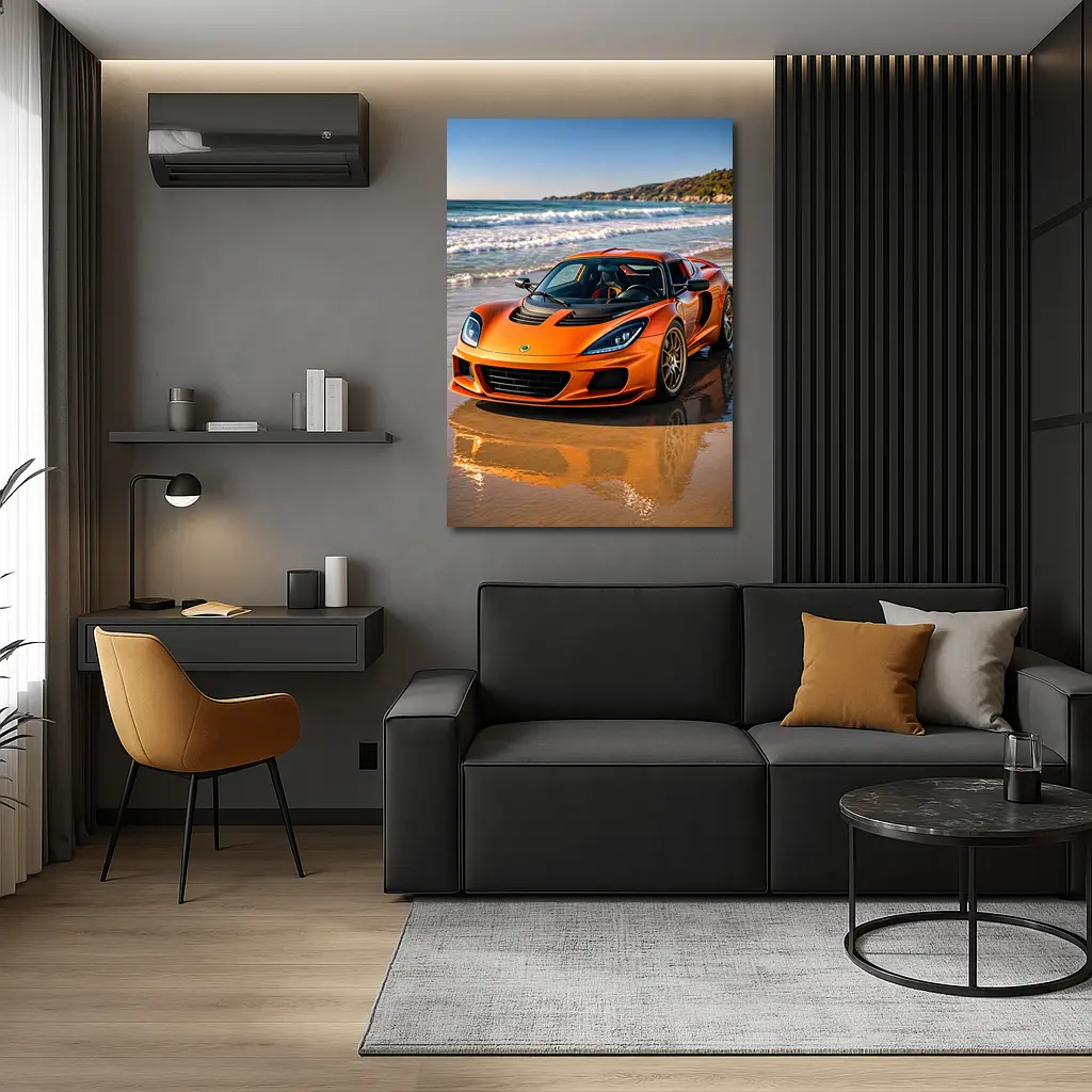 Lotus Elise Orange Sports Car Beach Setting – Wall Art