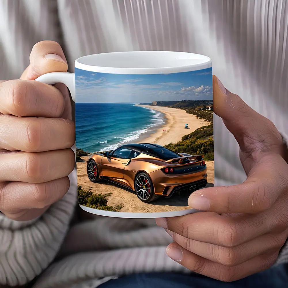 Lotus Emira Bronze Coupe Coastal Beach View – Mugs