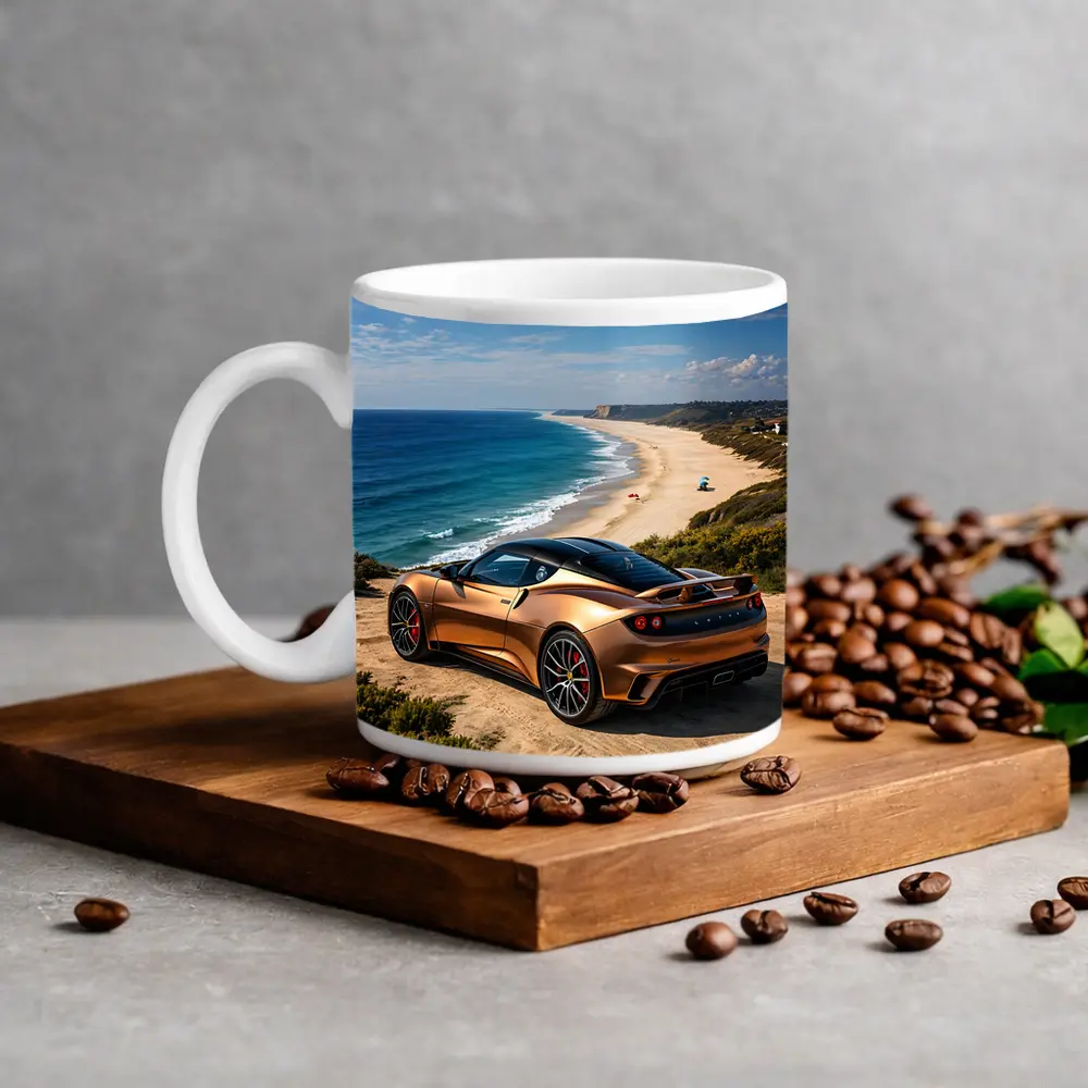 Lotus Emira Bronze Coupe Coastal Beach View – Mugs