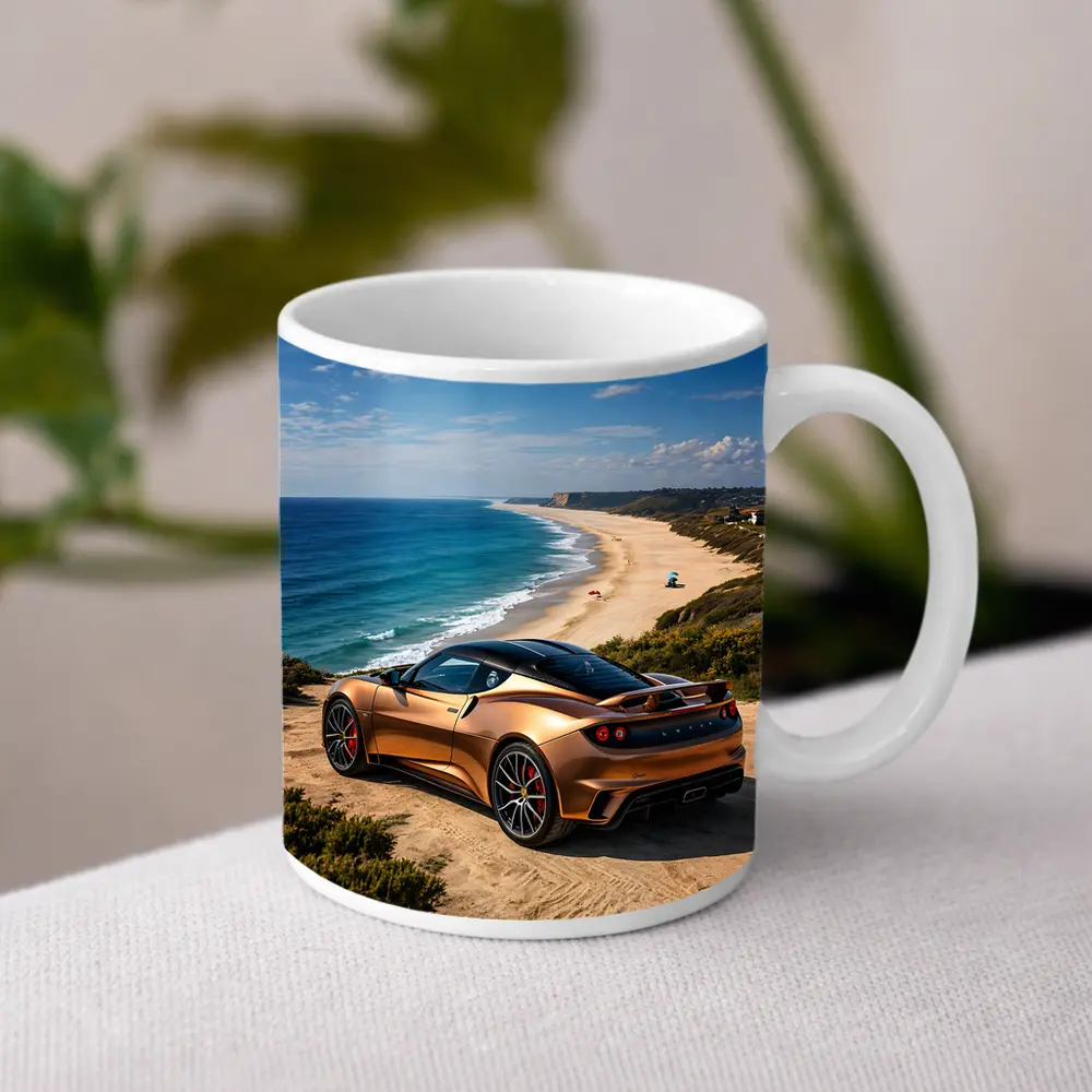 Lotus Emira Bronze Coupe Coastal Beach View – Mugs
