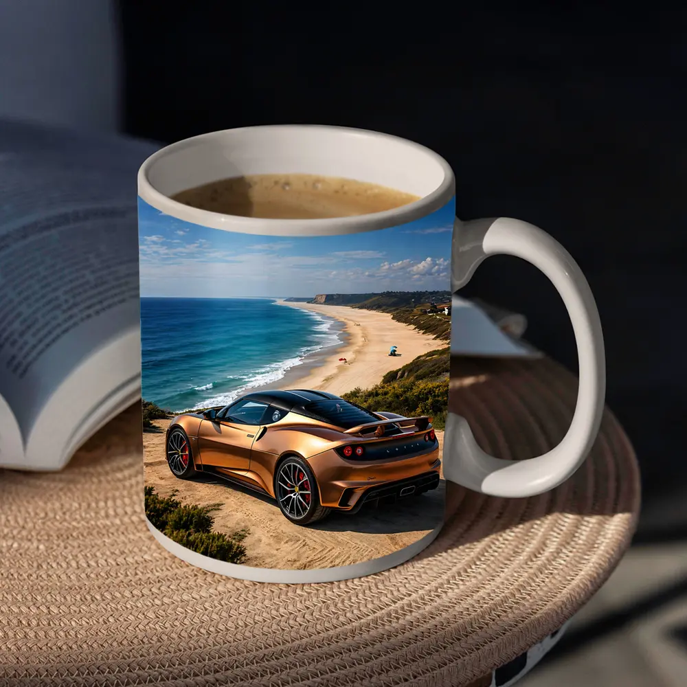 Lotus Emira Bronze Coupe Coastal Beach View – Mugs