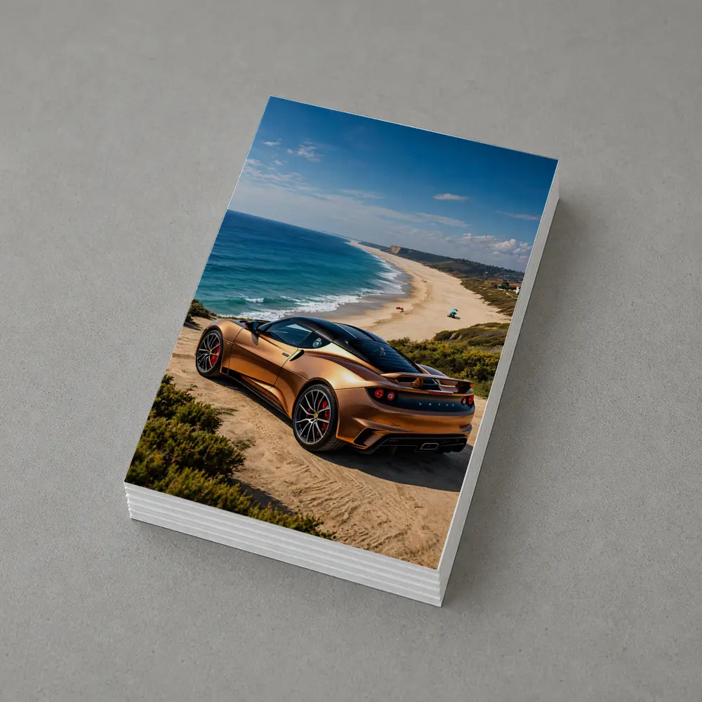 Lotus Emira Bronze Coupe Coastal Beach View – Postcards